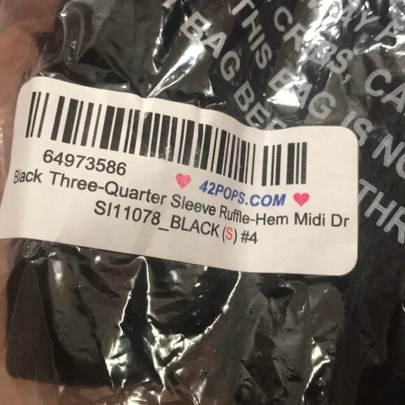 Zenana Outfitters Black Three Quarter Sleeve Ruffle Hem Midi Dress Size Small - Picture 2 of 3